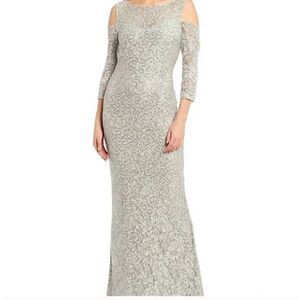 Marina Size 10 Sequin Long-Sleeve Lace Evening Gown Dress Formal Wedding NWOT A